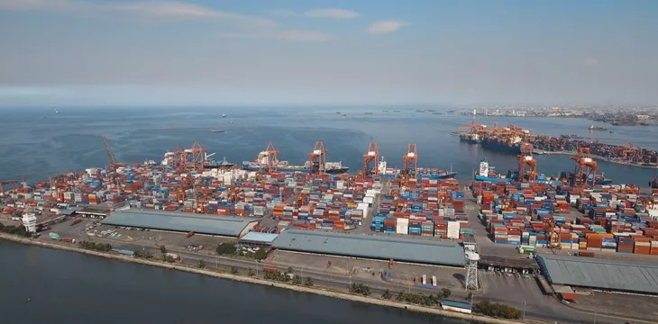 Cargo industrial port aerial view