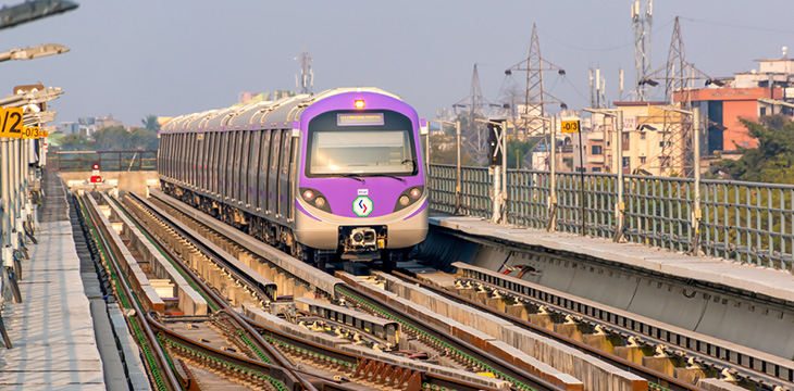 A view of Subway train arrives at metro station