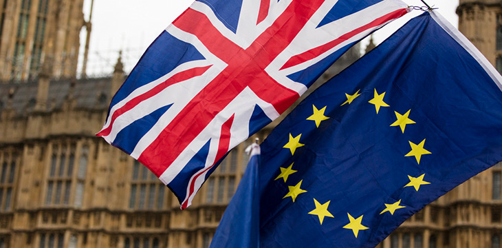 UK and EU flag waving