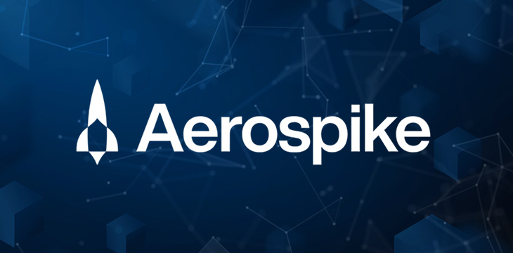 Aerospike logo with blockchain background