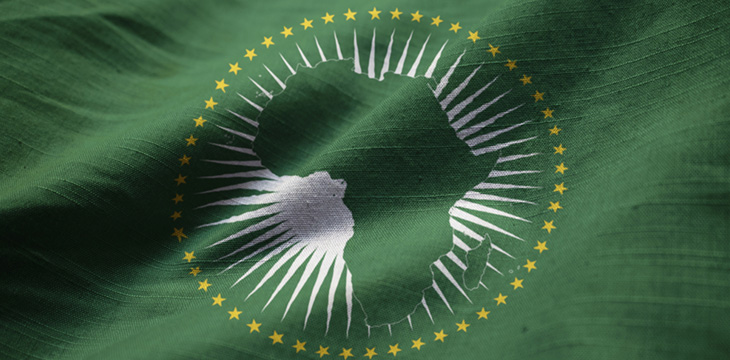 Close up of ruffled African Union Flag