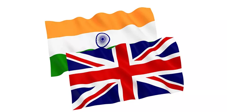 Flags of India and Great Britain on a white background